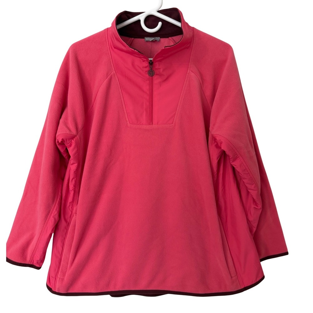 T by Talbots Womens 1X Pink Fleece Quarter Zip Pullover Jacket 57306261 NEW